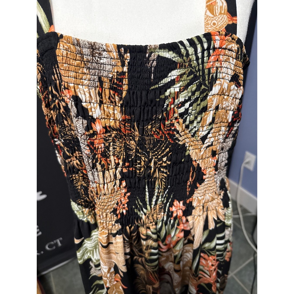 Tropical Smock Top Wide Leg Jumpsuit Floral Black Orange XXL 840092 - Picture 2 of 7